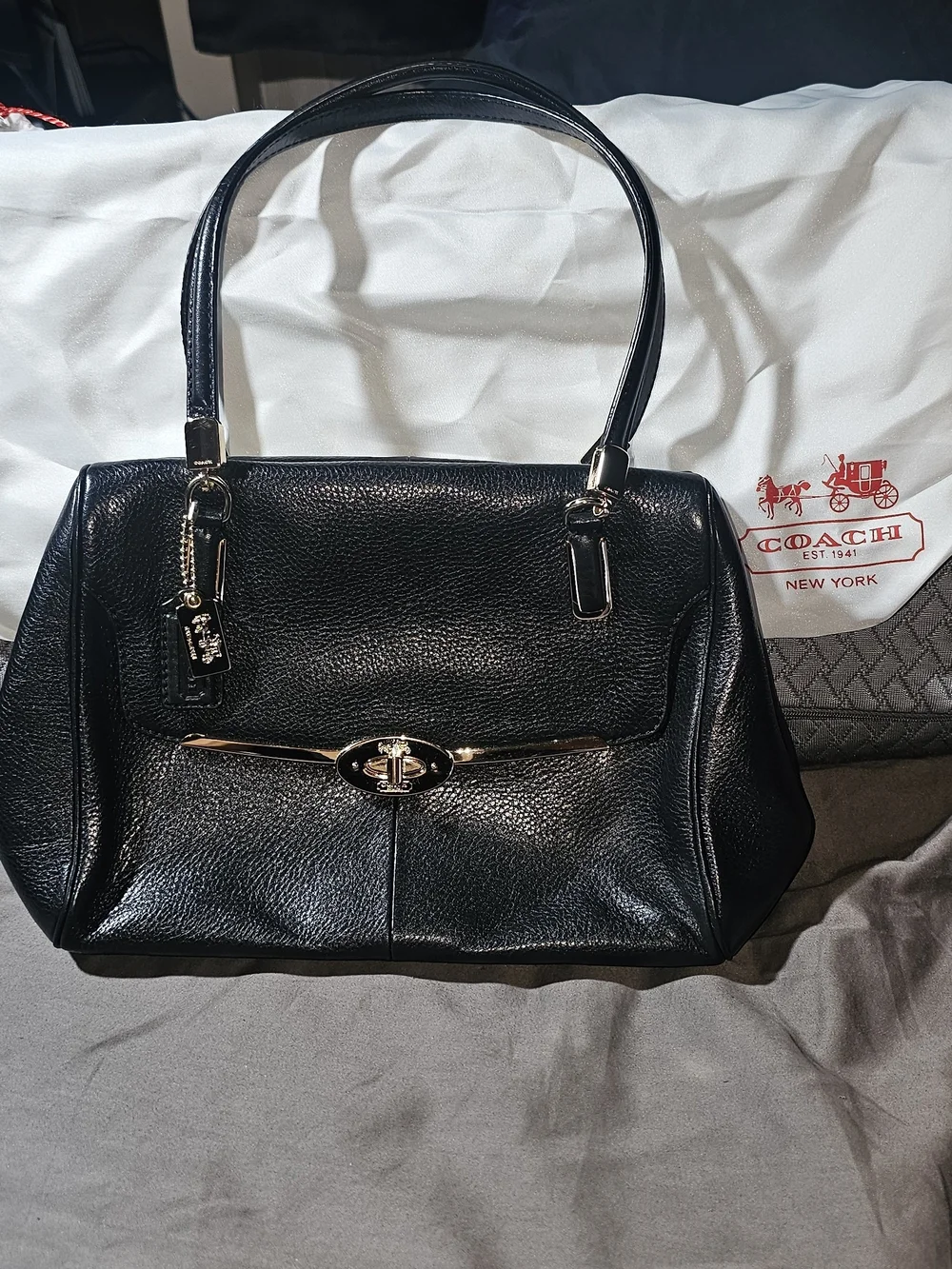 Authentic Coach Black Leather Turnlock Satchel